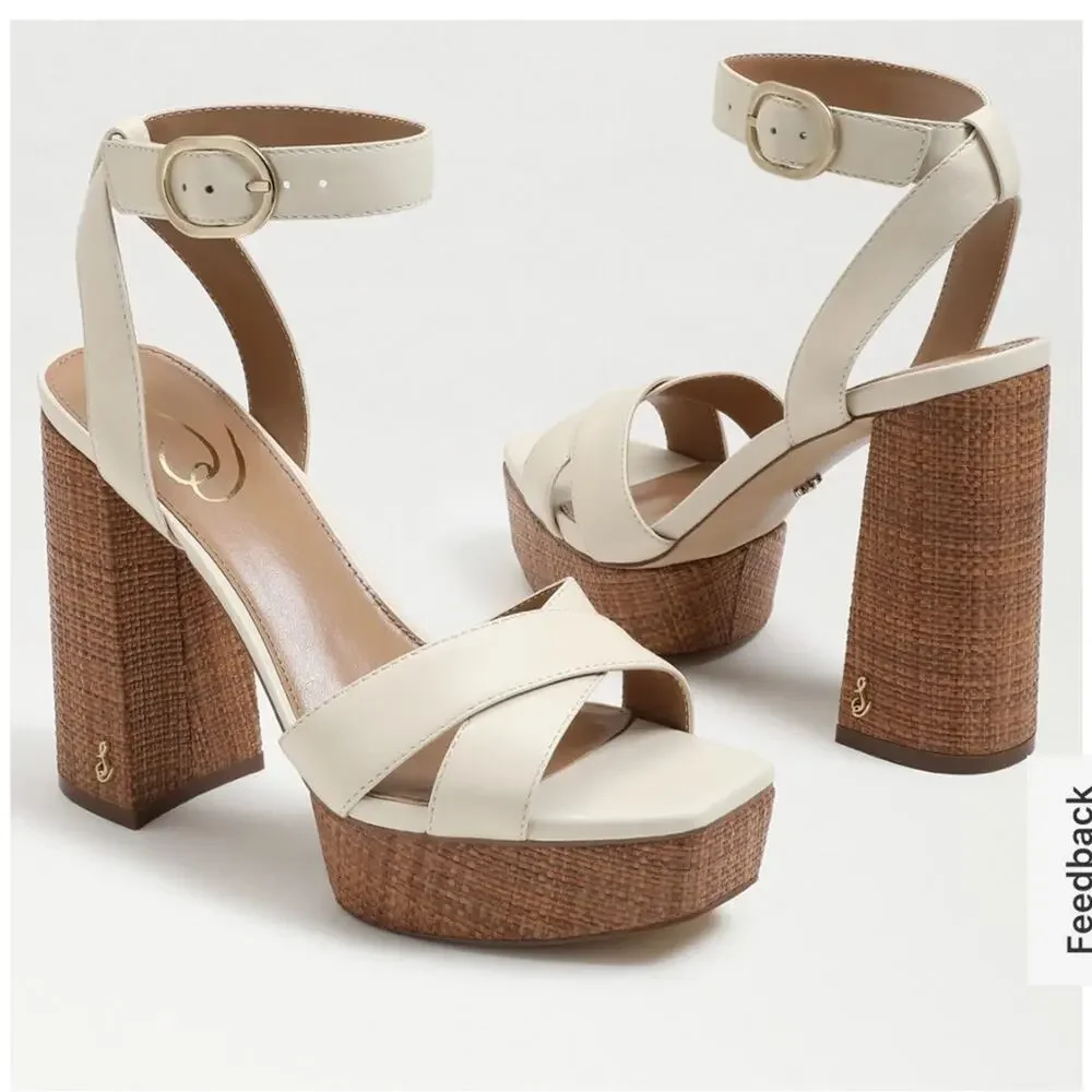 Sam Edelman Cream Platform Block Heel Sandals Size 9 NWT leather - Picture 2 of 13